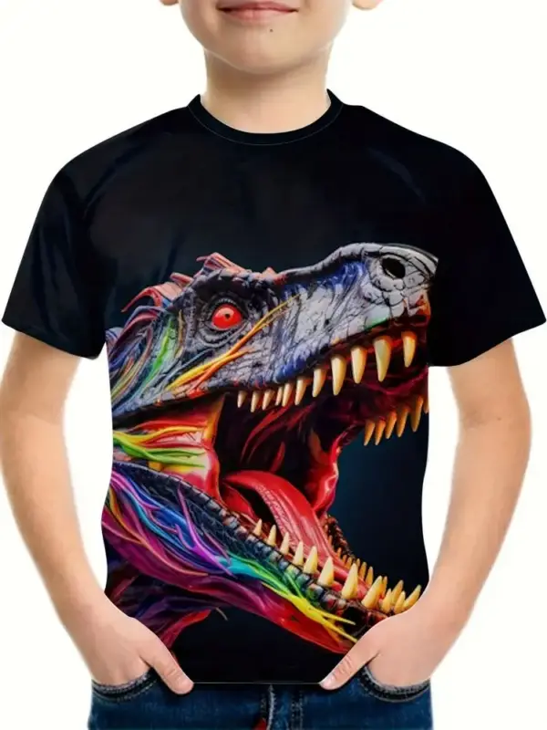 Kinder T-Shirt mit großem Dino-Kopf Druck und Rundhals – Bild 11