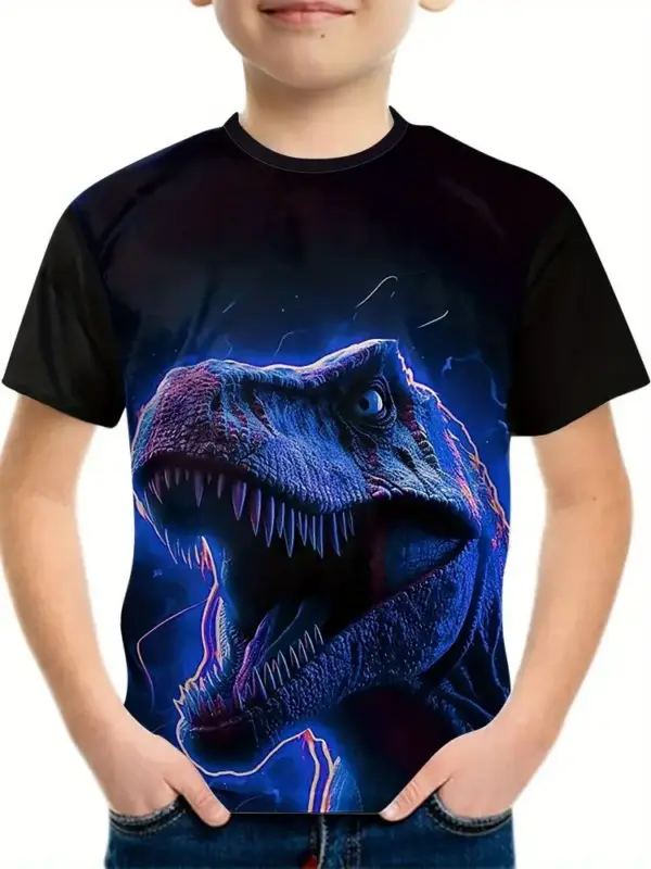 Kinder T-Shirt mit großem Dino-Kopf Druck und Rundhals – Bild 15