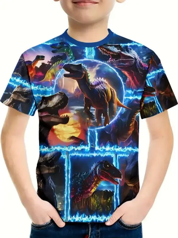 Kinder T-Shirt mit großem Dino-Kopf Druck und Rundhals – Bild 16