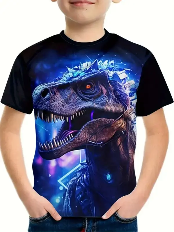 Kinder T-Shirt mit großem Dino-Kopf Druck und Rundhals – Bild 17
