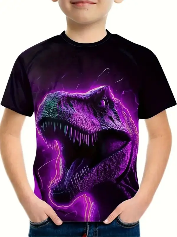 Kinder T-Shirt mit großem Dino-Kopf Druck und Rundhals – Bild 18