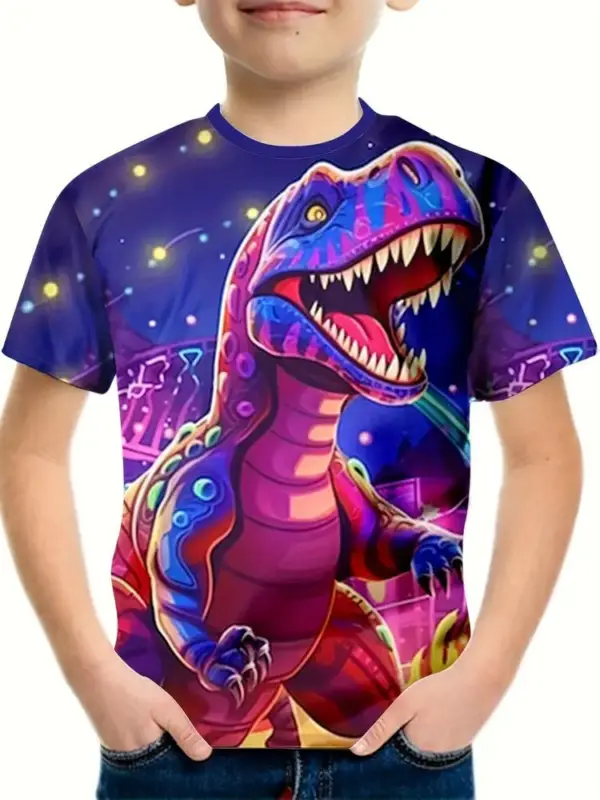 Kinder T-Shirt mit großem Dino-Kopf Druck und Rundhals – Bild 12