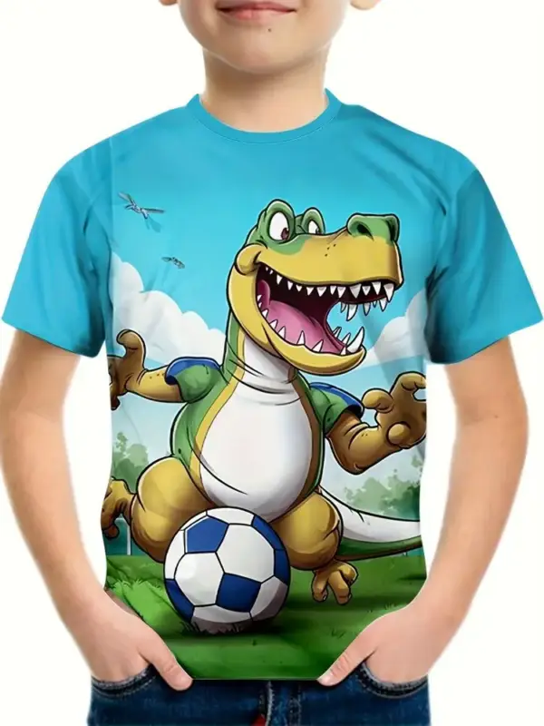 Kinder T-Shirt mit großem Dino-Kopf Druck und Rundhals – Bild 13