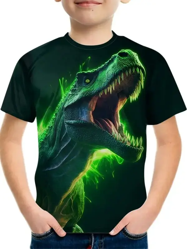 Kinder T-Shirt mit großem Dino-Kopf Druck und Rundhals – Bild 14