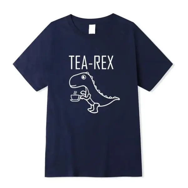 Herren T-Shirt mit Dinosaurier und Teetasse, Rundhals – Bild 6