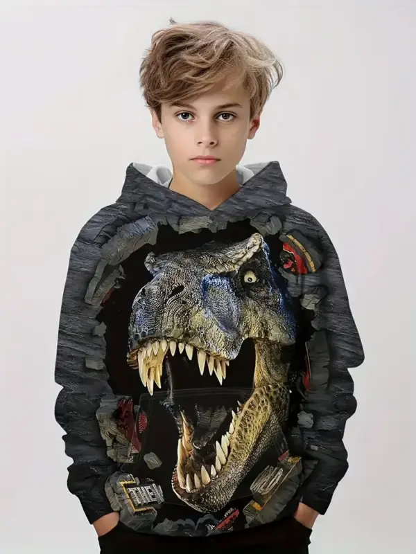Kinder Kapuzenpullover mit großem Dinosaurier-Druck – Bild 13