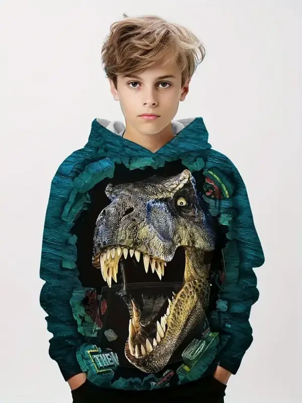Kinder Kapuzenpullover mit großem Dinosaurier-Druck – Bild 14