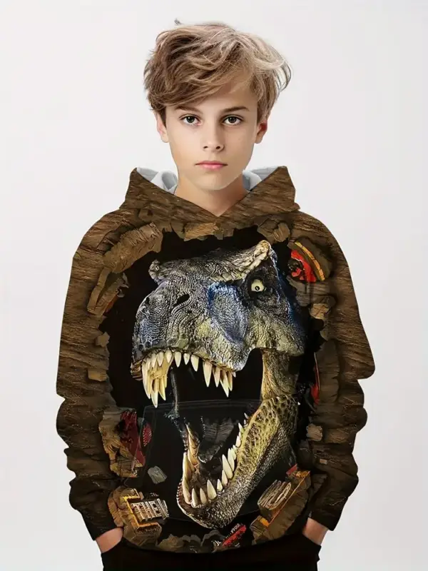 Kinder Kapuzenpullover mit großem Dinosaurier-Druck – Bild 8