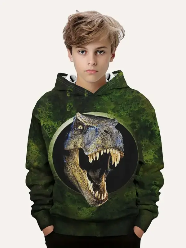 Kinder Kapuzenpullover mit großem Dinosaurier-Druck – Bild 7