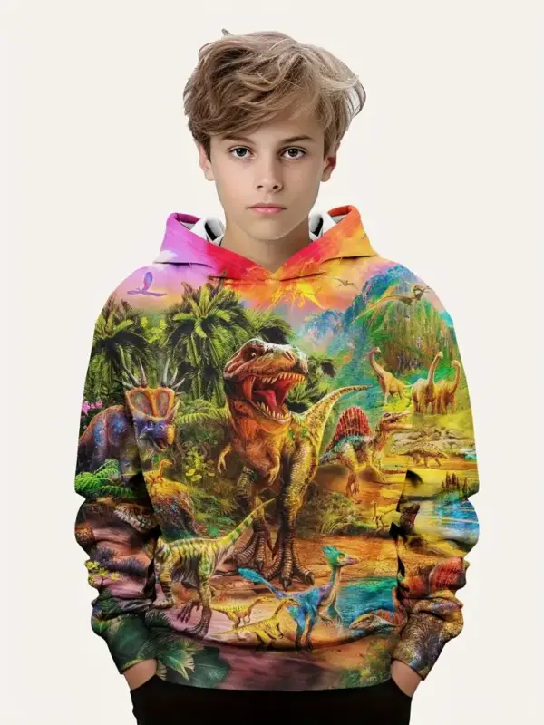 Kinder Kapuzenpullover mit großem Dinosaurier-Druck – Bild 9