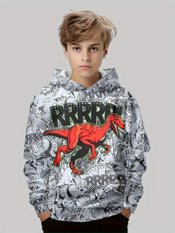 Kinder Kapuzenpullover mit großem Dinosaurier-Druck – Bild 10