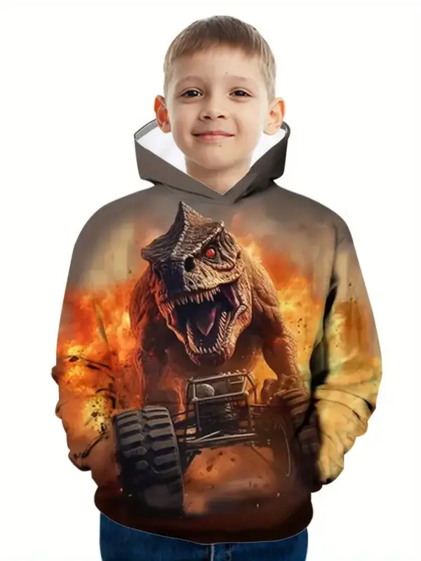 Kinder Kapuzenpullover mit großem Dinosaurier-Druck – Bild 15