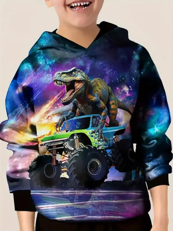 Kinder Kapuzenpullover mit großem Dinosaurier-Druck – Bild 16