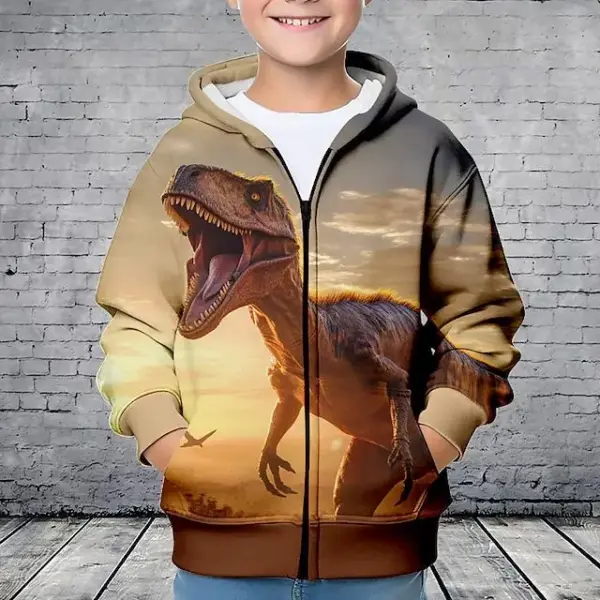 Kinder Kapuzenjacke mit Reißverschluss und Dinosaurier-Druck – Bild 6
