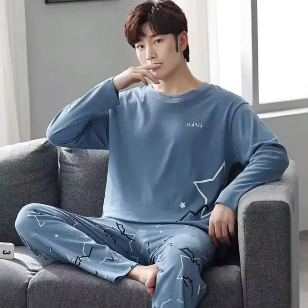 Herren Schlafanzug zweiteilig mit Langarmshirt und langer Hose – Bild 11
