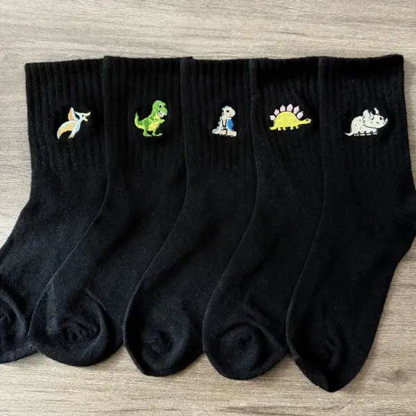 Socken mit gestickten Dino-Motiven, mittelhoch – Bild 7