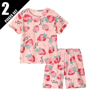 Kinder Schlafanzug kurz, Shirt und Shorts mit Allover-Muster – Rosa
