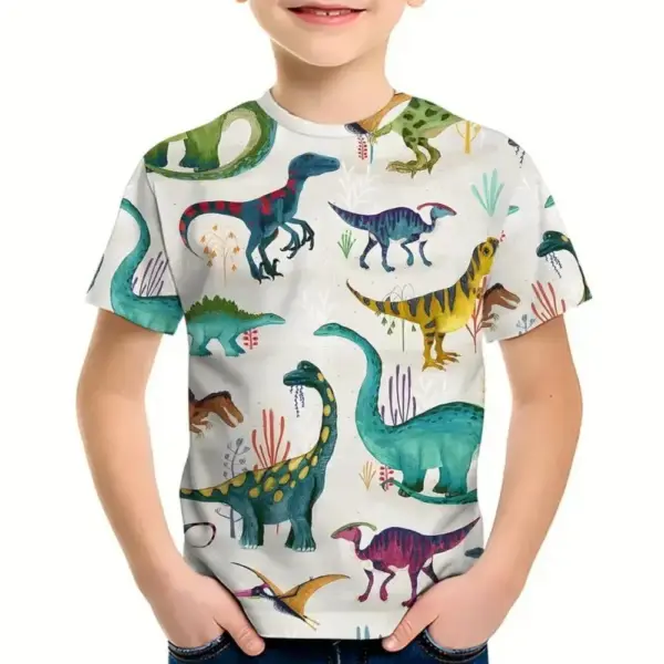 Kinder T-Shirt mit Dinosaurier-Allover-Druck und Rundhals – Bild 7