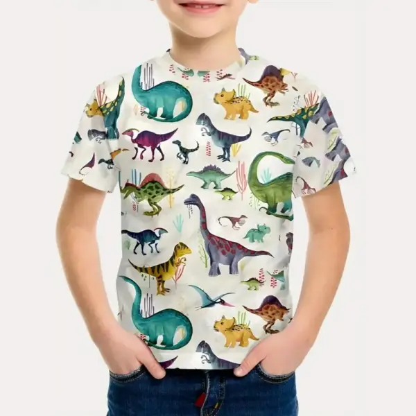 Kinder T-Shirt mit Dinosaurier-Allover-Druck und Rundhals – Bild 8