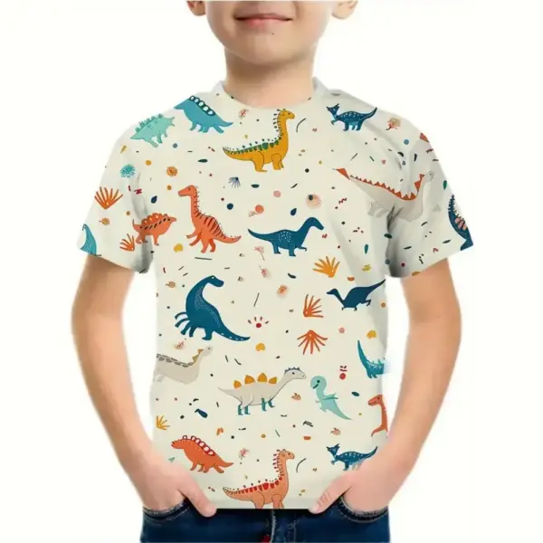 Kinder T-Shirt mit Dinosaurier-Allover-Druck und Rundhals – Bild 10