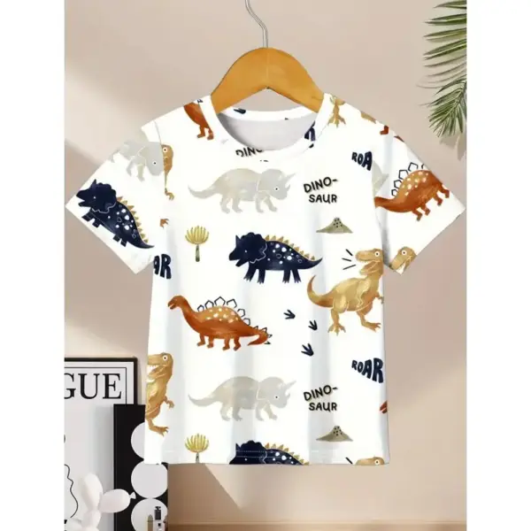 Kinder T-Shirt mit Dinosaurier-Allover-Druck und Rundhals – Bild 12
