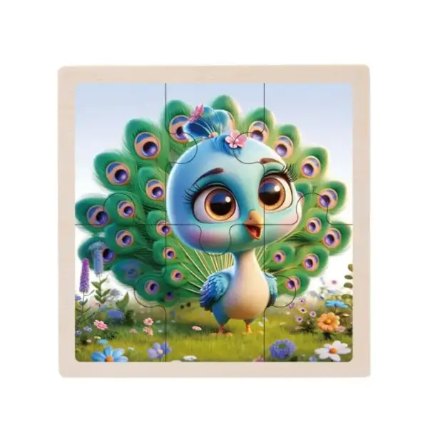 Holzpuzzle mit Tiermotiven im Cartoon-Stil, Land- und Meerestiere – Bild 11