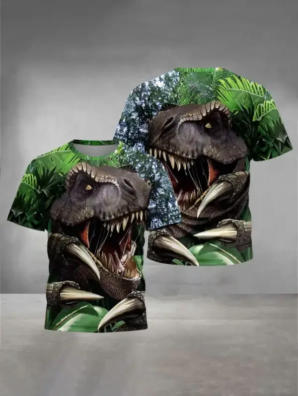 Kinder T-Shirt kurzarm mit Dinosaurier-Aufdruck, Rundhals – Bild 8