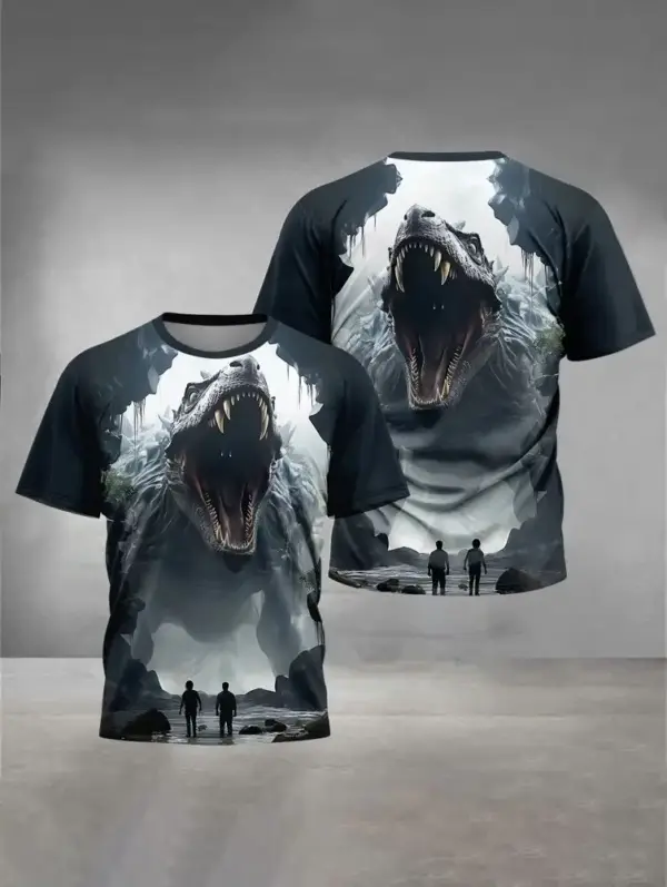 Kinder T-Shirt kurzarm mit Dinosaurier-Aufdruck, Rundhals – Bild 7