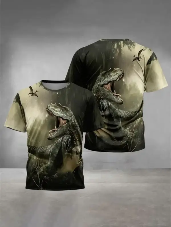 Kinder T-Shirt kurzarm mit Dinosaurier-Aufdruck, Rundhals – Bild 9