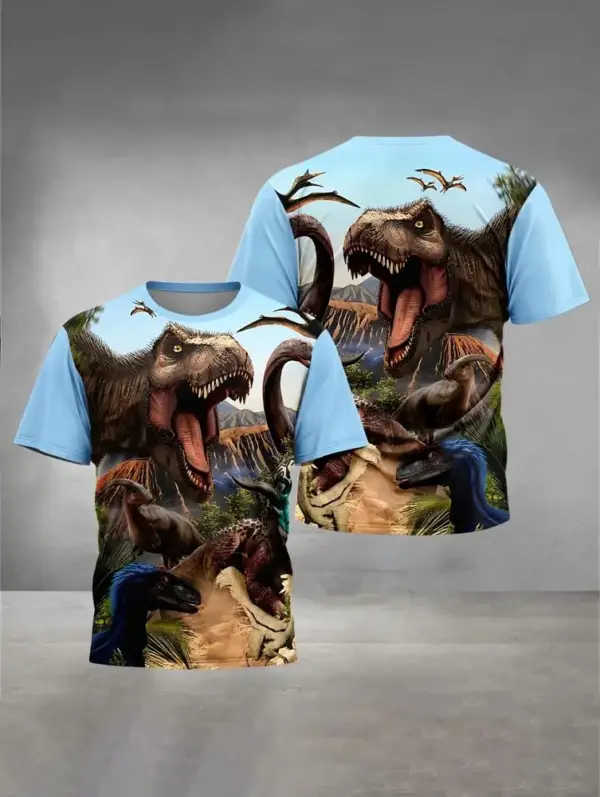 Kinder T-Shirt kurzarm mit Dinosaurier-Aufdruck, Rundhals – Bild 11