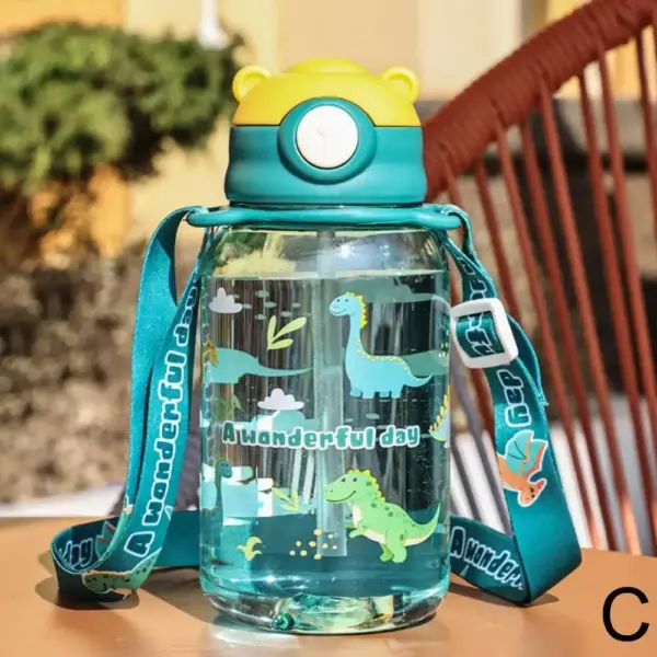 Kinder Trinkflasche mit Strohhalm, Klappdeckel und Trageband – Bild 7