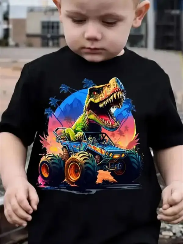 Kinder T-Shirt mit Dinosaurier-Motiven und Monstertrucks – Bild 9