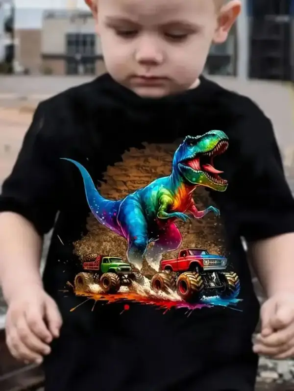 Kinder T-Shirt mit Dinosaurier-Motiven und Monstertrucks – Bild 10