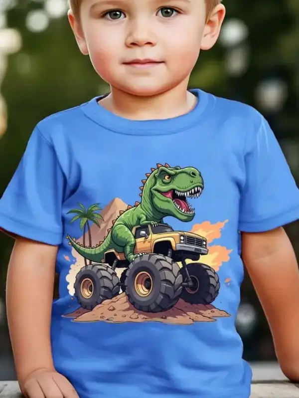 Kinder T-Shirt mit Dinosaurier-Motiven und Monstertrucks – Bild 13