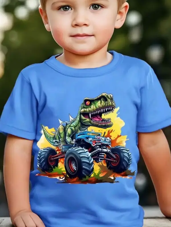 Kinder T-Shirt mit Dinosaurier-Motiven und Monstertrucks – Bild 14