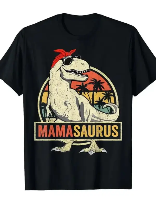 T-Shirt Damen mit Dinosaurier-Motiv, Rundhals, kurze Ärmel – Bild 9
