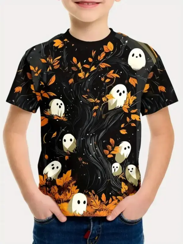 Kinder T-Shirt Halloween mit Kürbis- und Skelett-Motiven – Bild 13