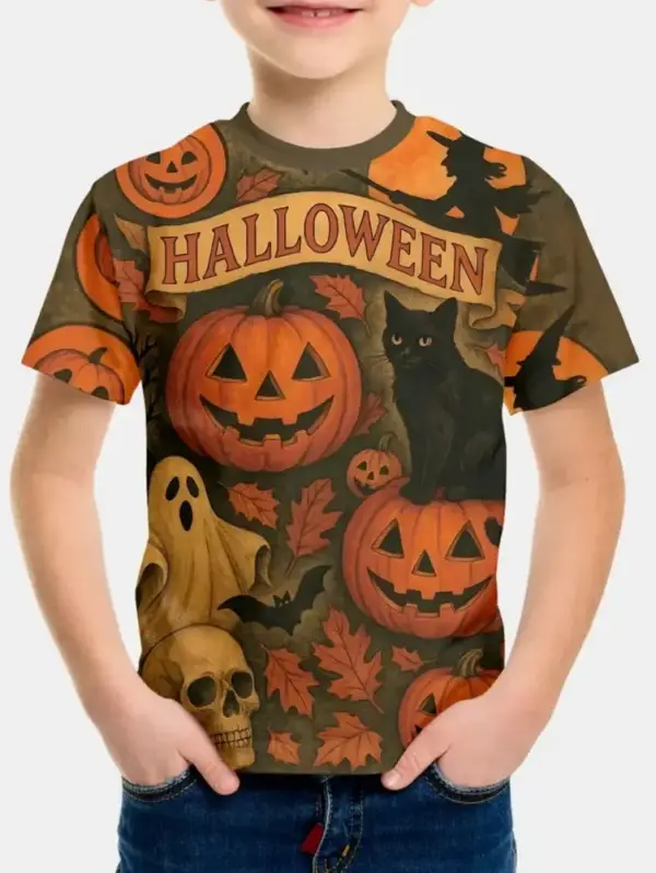 Kinder T-Shirt Halloween mit Kürbis- und Skelett-Motiven – Bild 17