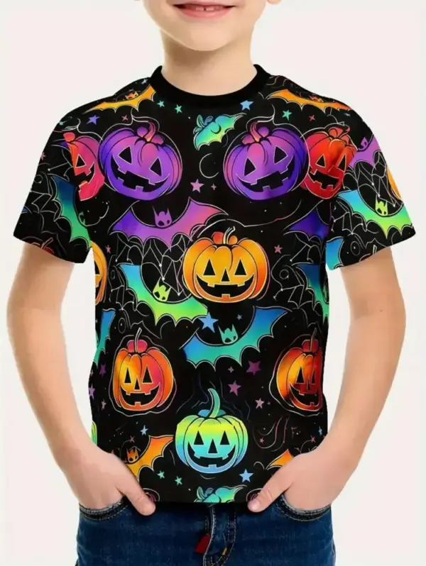 Kinder T-Shirt Halloween mit Kürbis- und Skelett-Motiven – Bild 9