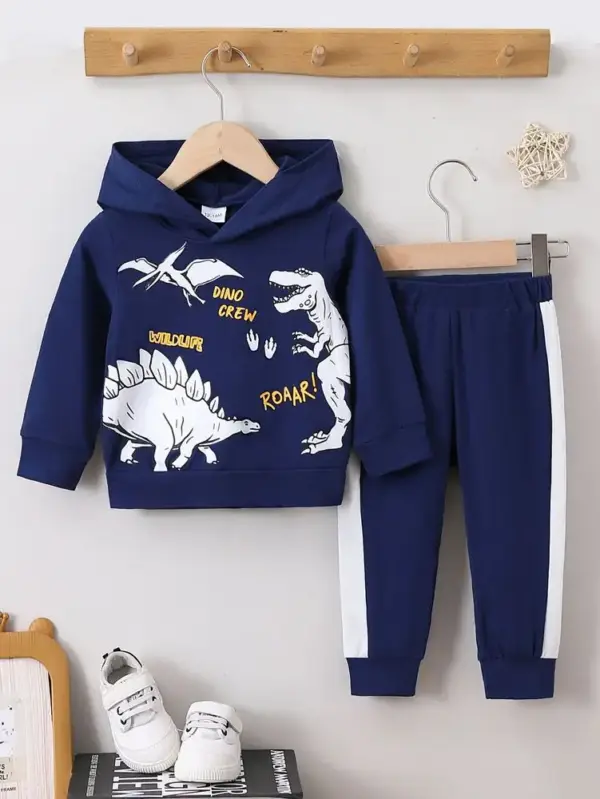 Jungen Set Kapuzenpullover und Hose mit Dino-Aufdruck – Bild 7