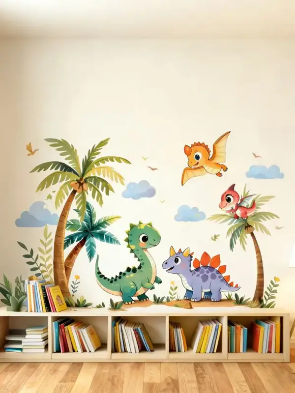 Dinosaurier Wandsticker mit Palmen und Flugsaurier, selbstklebend – Bild 5