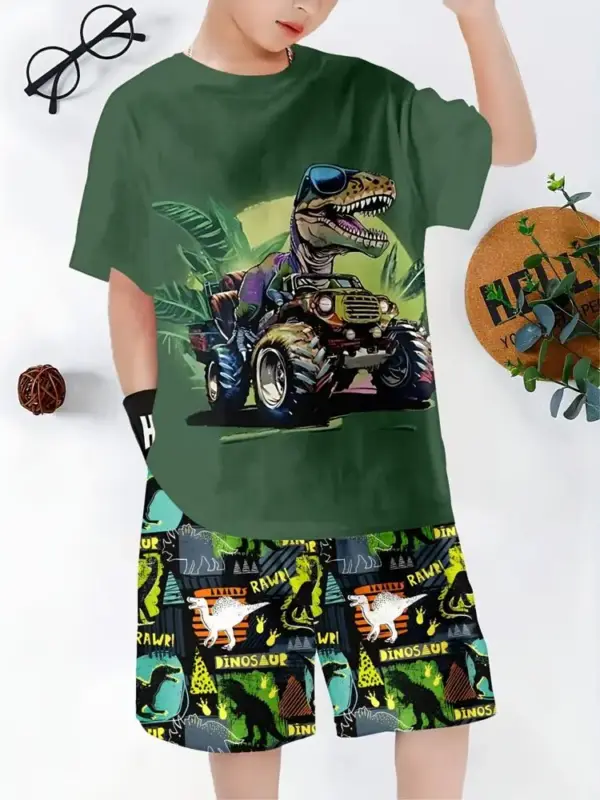 Jungen Set aus T-Shirt und Shorts mit Motivdruck für den Sommer – Bild 15