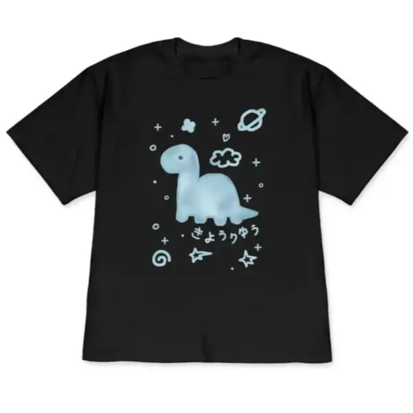 Damen T-Shirt Oversize mit Dino und Weltraum-Symbolen – Bild 7