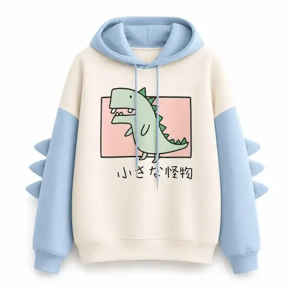 Damen Kapuzenpullover mit Dino-Aufdruck und Zacken an den Ärmeln – Bild 7