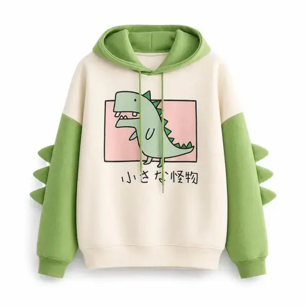 Damen Kapuzenpullover mit Dino-Aufdruck und Zacken an den Ärmeln – Bild 8