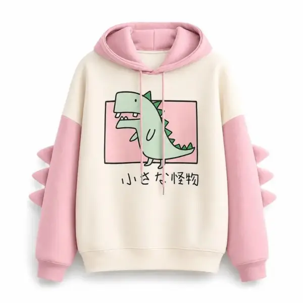 Damen Kapuzenpullover mit Dino-Aufdruck und Zacken an den Ärmeln – Bild 9